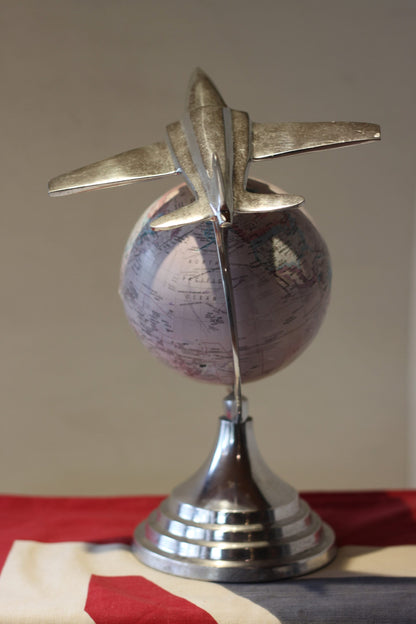 A 1950s Vintage Decco Aluminium Jet Fighter Table Globe 30cm Tall