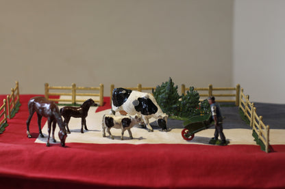 A Collection of Antique Hand Painted Diecast Metal/Lead Farmyard Animals, Figures and Accessories by FG Taylor and sons, Timpo and Britains