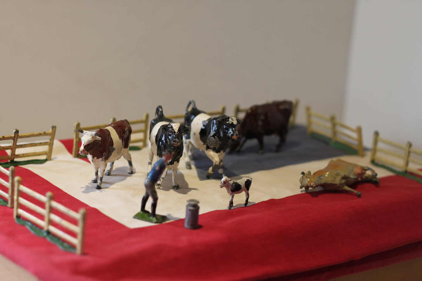 A Collection of Antique Hand Painted Diecast Metal/Lead Farmyard Animals, Figures and Accessories by F. G. Taylor and Britains