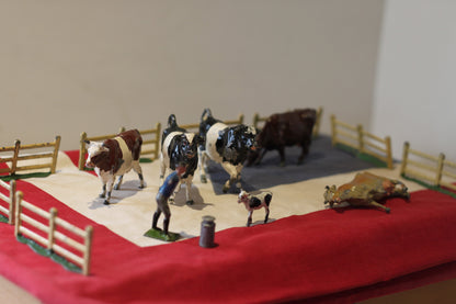 A Collection of Antique Hand Painted Diecast Metal/Lead Farmyard Animals, Figures and Accessories by F. G. Taylor and Britains