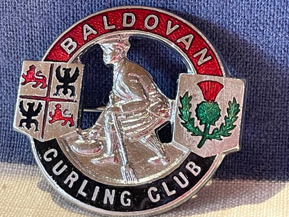 A Vintage Enamel Baldovan Curling Club Badge by H W Miller Birmingham 31mm Wide