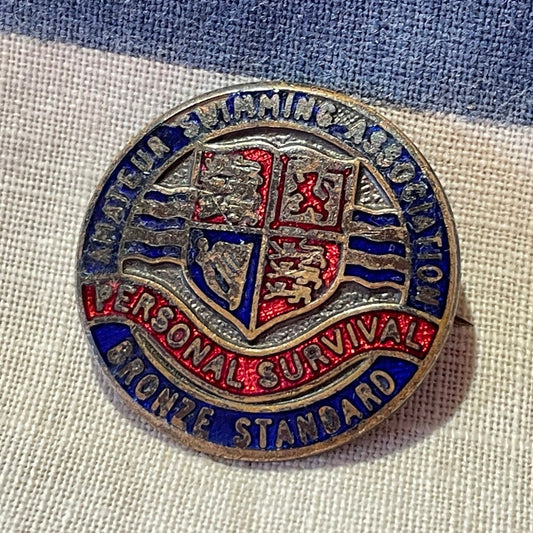 A Vintage Enamel Amateur Swimming Association Personal Survival Bronze Standard Badge 26mm Diameter 1980's