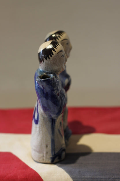 A Chinese Pottery Crackle Glazed He He Erxian Joss stick Holder 19th Century 15.5cm Tall