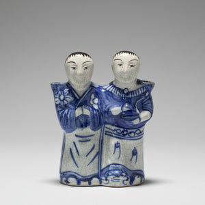 A Chinese Pottery Crackle Glazed He He Erxian Joss stick Holder 19th Century 15.5cm Tall