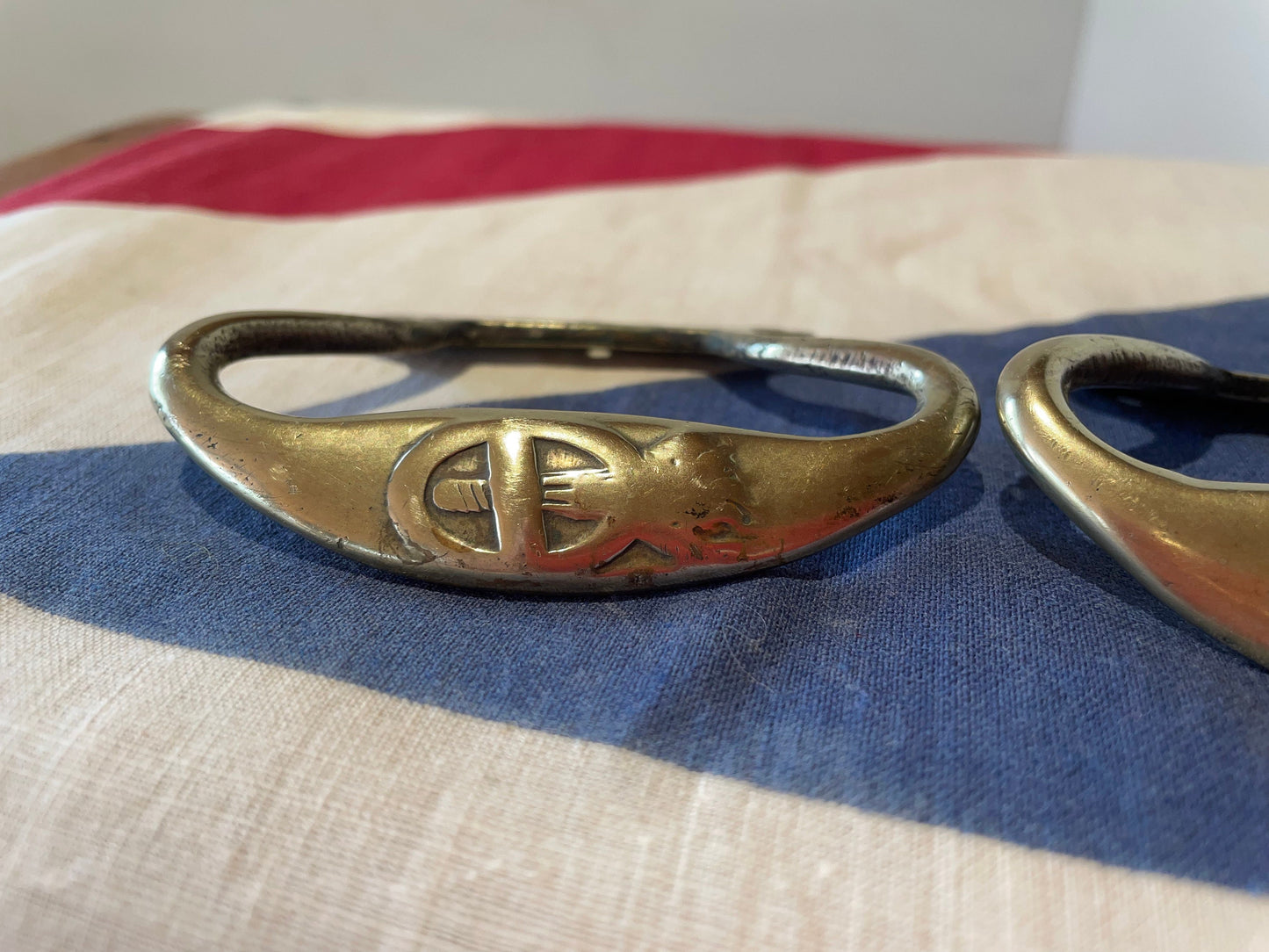 Two Identical  Antique Brass Art Nouveau Style Handles 8cm Wide