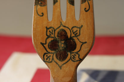 Folk Art decorative Fork with hand drawn tattoo style markings c1950