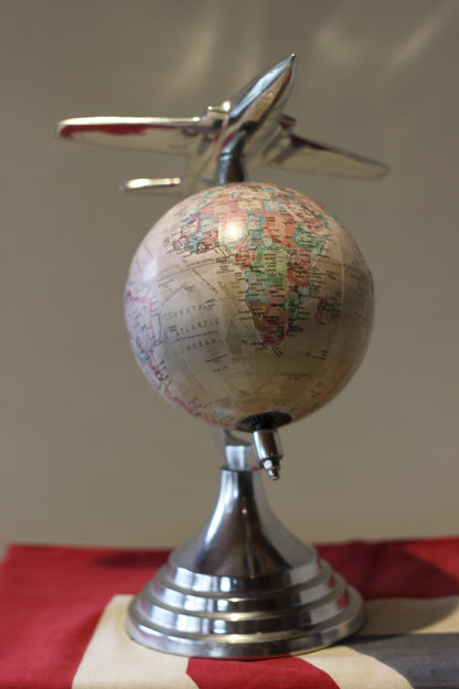 A 1950s Vintage Decco Aluminium Jet Fighter Table Globe 30cm Tall