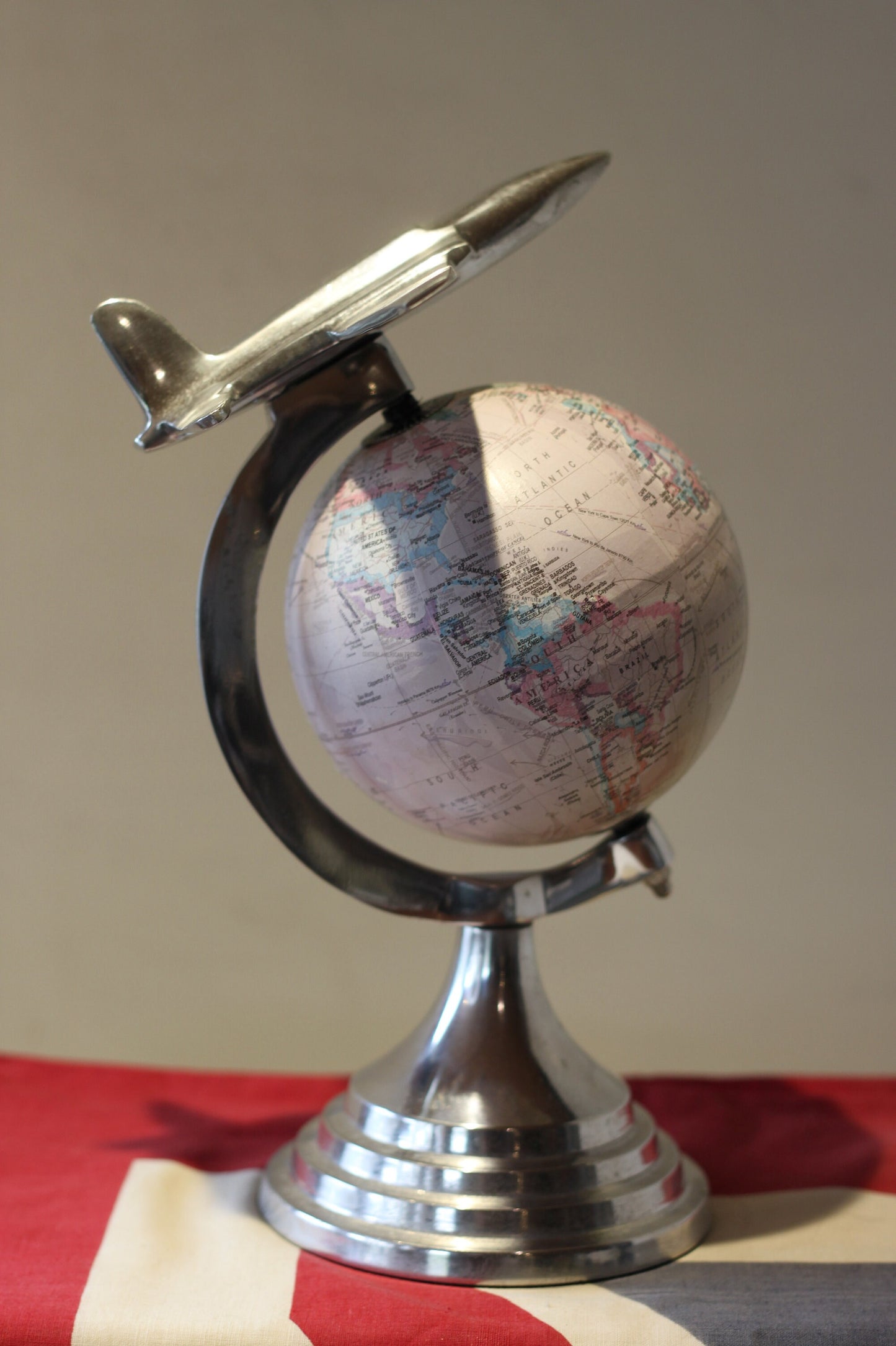 A 1950s Vintage Decco Aluminium Jet Fighter Table Globe 30cm Tall