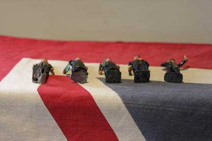 Five Early Hand Painted Lead Figures of Railway Station Guardsman (with moving arm) and Postman 7cm