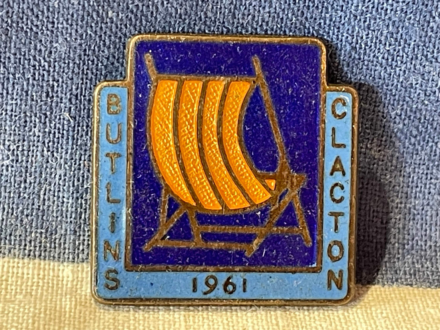 A Vintage Enamel Butlins Holiday Camp Clacton 1961 Pin Badge by J R Gaunt of London 22mm tall