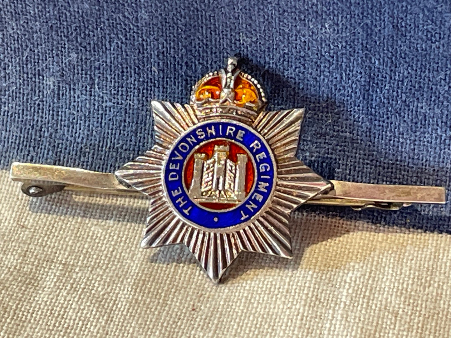 The Devonshire Regiment Military Unit Sterling Silver and Enamel  Brooch 45mm long