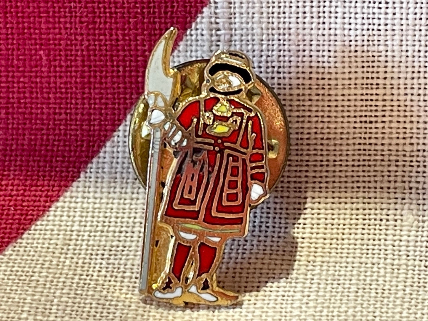 A Beefeater Tower of London Guard Brass and Enamel Pin Badge 2cm Long