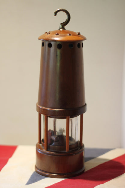 A Rare and Unusual Miner's Lamp Made From Yew Wood in England, Height Excluding Handle 23.5cm