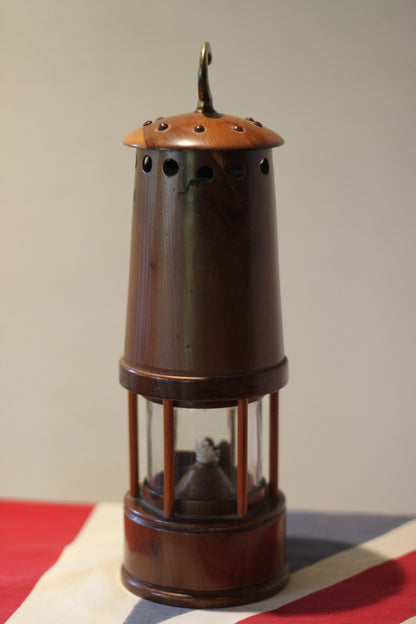 A Rare and Unusual Miner's Lamp Made From Yew Wood in England, Height Excluding Handle 23.5cm