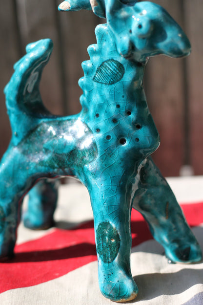 A Splendid Turquoise Stylised Ceramic Goat 18cm Tall