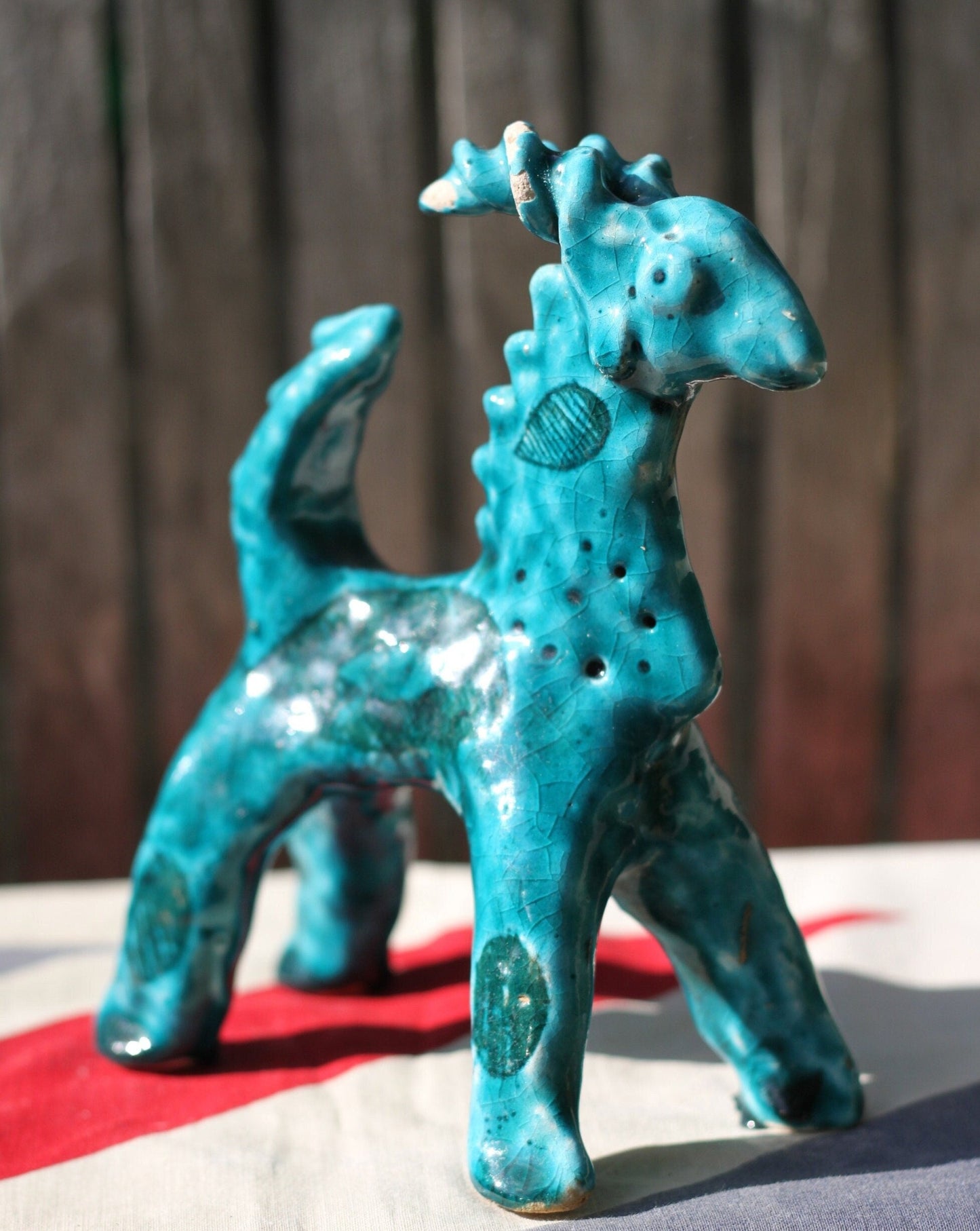 A Splendid Turquoise Stylised Ceramic Goat 18cm Tall