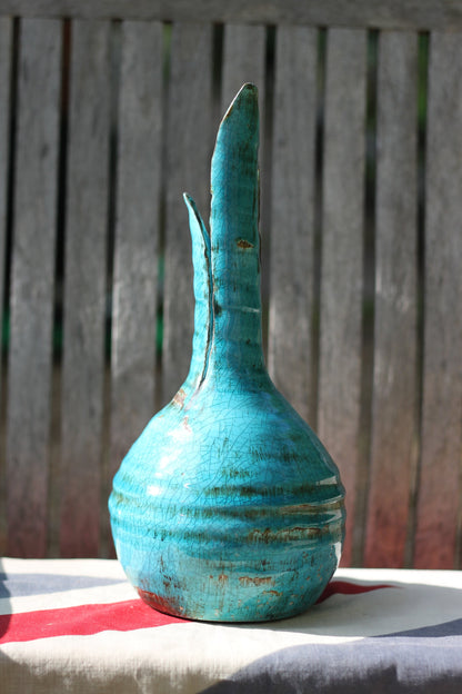 An Unsigned Piece of Art Turquoise Pottery in the Form of a Vase 30cm Tall