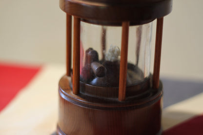 A Rare and Unusual Miner's Lamp Made From Yew Wood in England, Height Excluding Handle 23.5cm