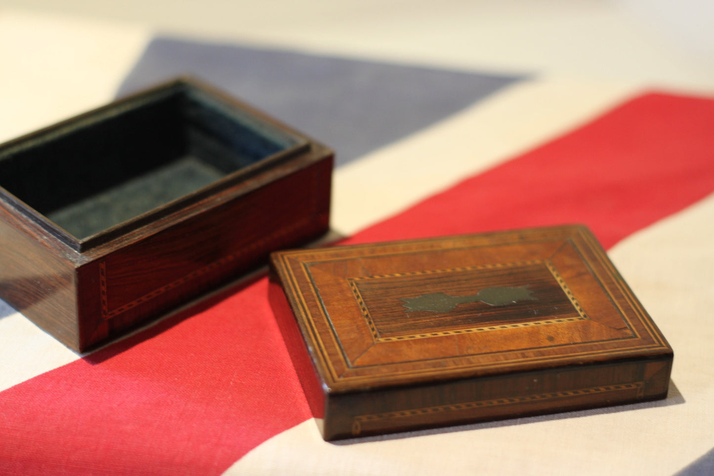 A 19th Century Tulipwood and Satinwood Inlaid Box From Armoury Contents Sale at Winchelsea England 2023- 9cm x 6cm x 4cm