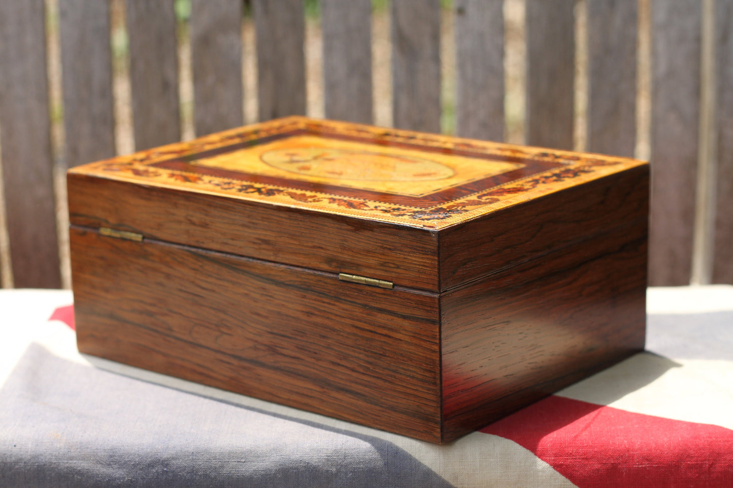 A Victorian Rosewood Tunbridge Ware and Marquetry Inlaid Sewing Box 20cm wide