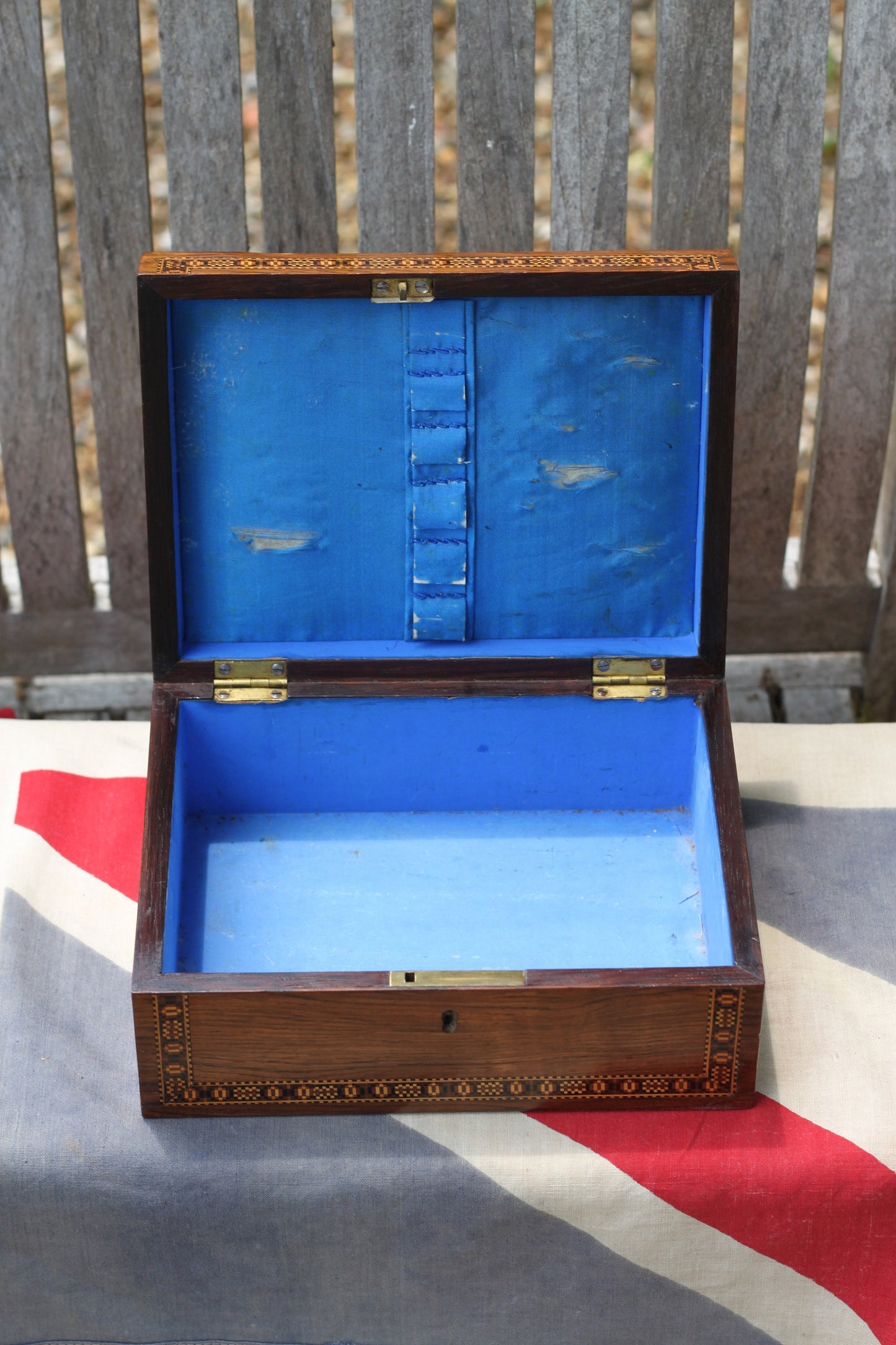 A Victorian Rosewood Tunbridge Ware and Marquetry Inlaid Sewing Box 20cm wide