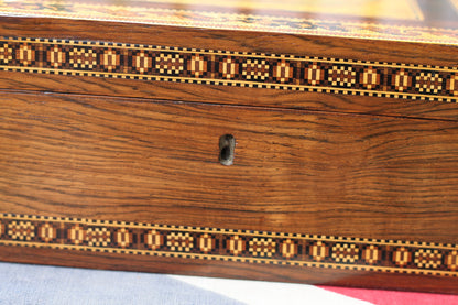 A Victorian Rosewood Tunbridge Ware and Marquetry Inlaid Sewing Box 20cm wide