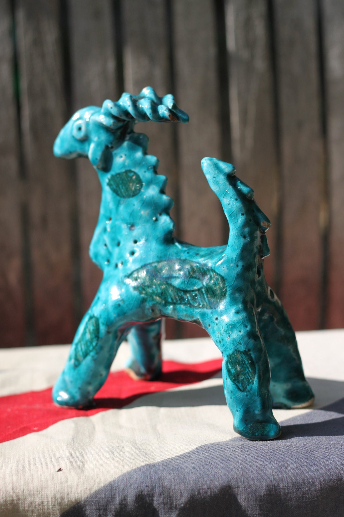 A Splendid Turquoise Stylised Ceramic Goat 18cm Tall