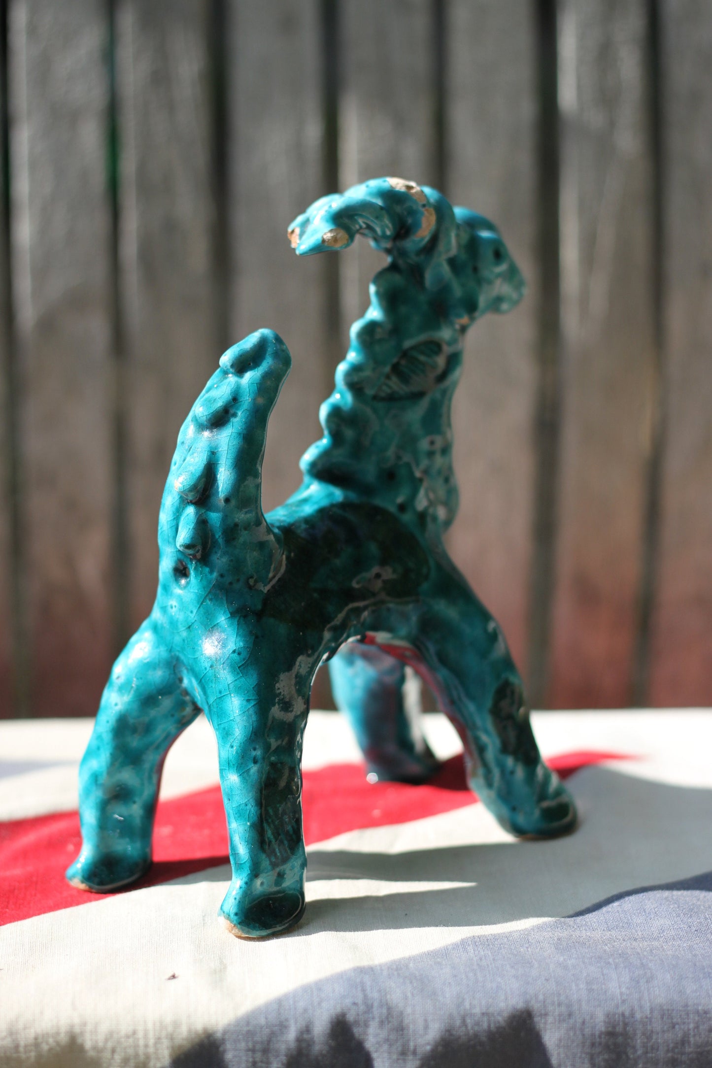 A Splendid Turquoise Stylised Ceramic Goat 18cm Tall