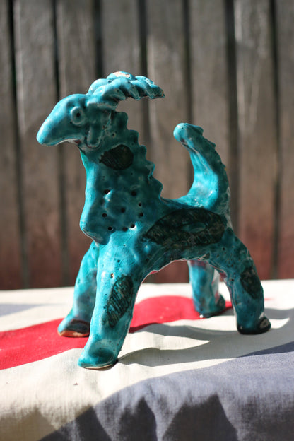 A Splendid Turquoise Stylised Ceramic Goat 18cm Tall