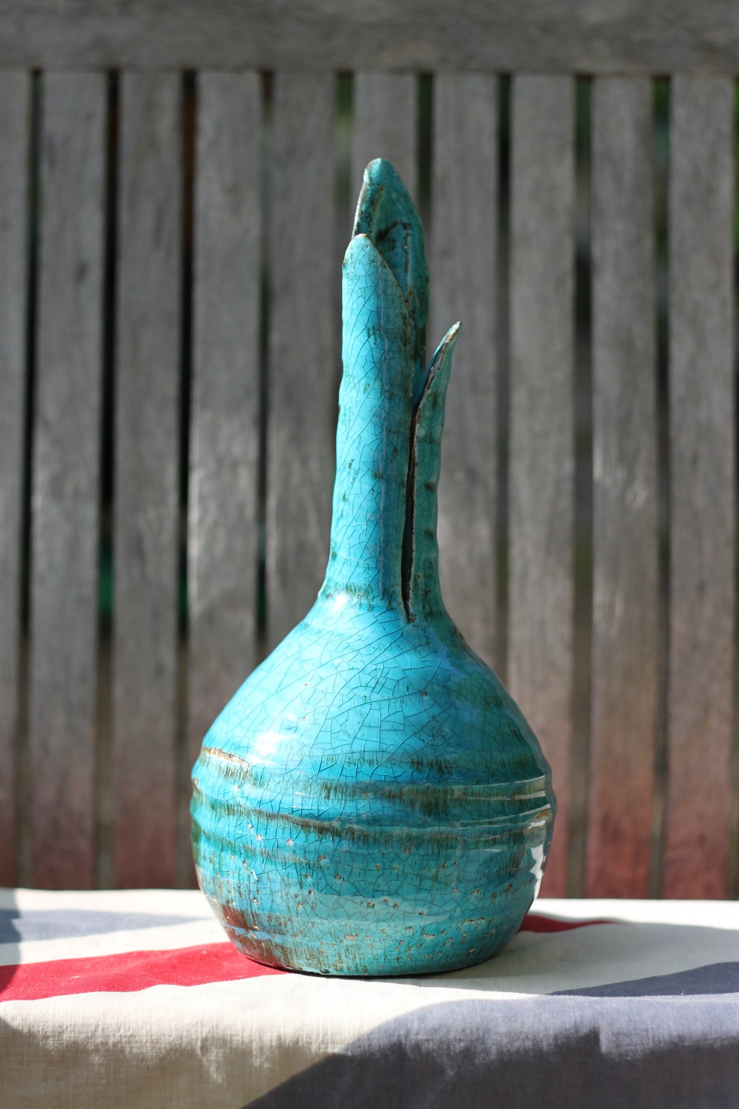 An Unsigned Piece of Art Turquoise Pottery in the Form of a Vase 30cm Tall