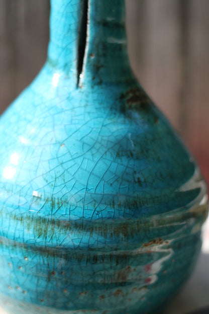 An Unsigned Piece of Art Turquoise Pottery in the Form of a Vase 30cm Tall