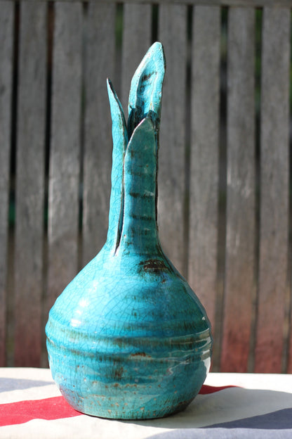 An Unsigned Piece of Art Turquoise Pottery in the Form of a Vase 30cm Tall