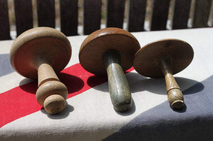 Three Vintage hand turned wooden sewing darning mushrooms 1930s / 1940s