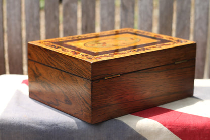 A Victorian Rosewood Tunbridge Ware and Marquetry Inlaid Sewing Box 20cm wide