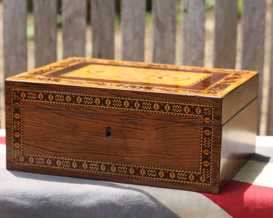 A Victorian Rosewood Tunbridge Ware and Marquetry Inlaid Sewing Box 20cm wide