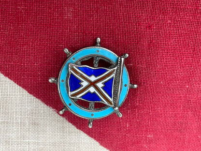 A Solid Silver and Enamel Pin Badge -Union-Castle Shipping Line Ships Wheel Badge Made in Southall,  Birmingham 1909 by Michael Emanuel