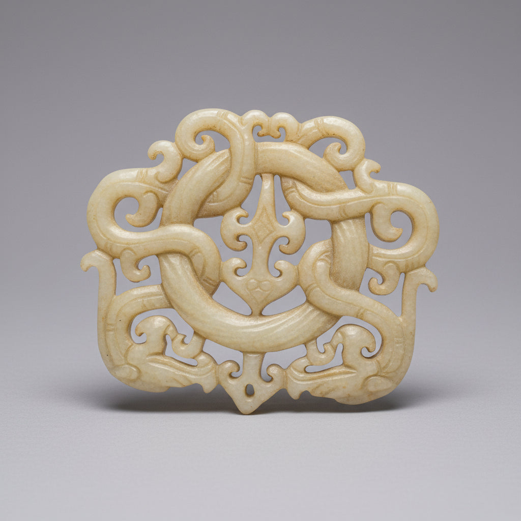 A Chinese Hardstone Disc Pendant Carving of two entwined dragons 7cm A ...