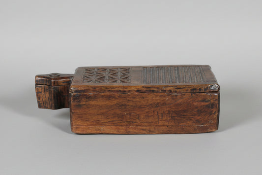 An Unusual Hindu Vibhuti Box With Slide Lid and  Geometric Carved Faces, 10cm H x 35.5cm W x 14cm D