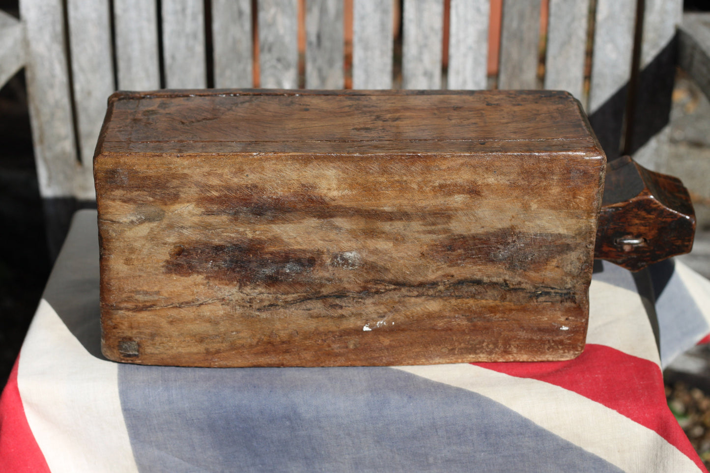 An Unusual Hindu Vibhuti Box With Slide Lid and  Geometric Carved Faces, 10cm H x 35.5cm W x 14cm D