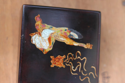 A Vietnamese Lacquered Box With a Female Playing a Lute on the Cover 10cm Square