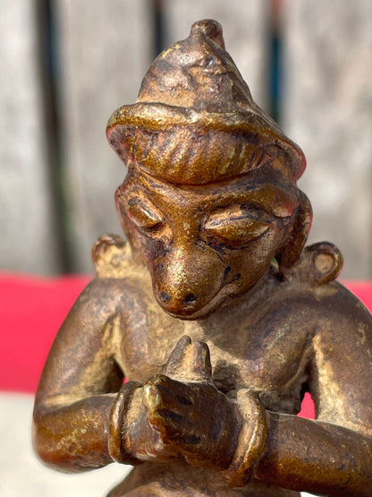 An Antique Indian Partially Gilt Bronze Statue of Hanuman The Hindu Monkey 8cm Tall