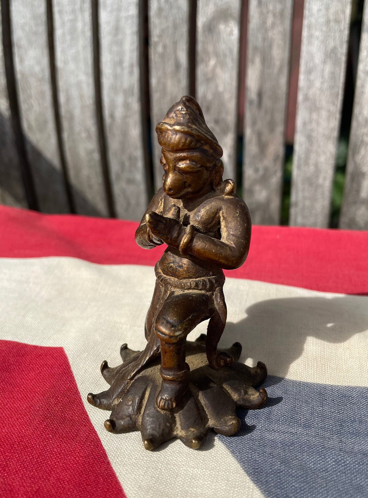 An Antique Indian Partially Gilt Bronze Statue of Hanuman The Hindu Monkey 8cm Tall