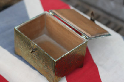 An Islamic Brass Four Footed Casket Engraved With an Entwined Floral Design , 10cm Wide c1890