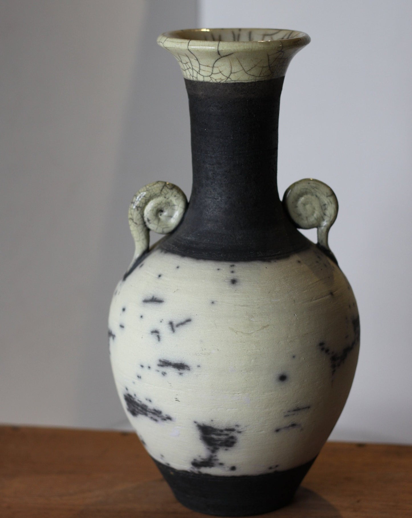 A Jane Bridger Studio Pottery Raku Vase/Urn in Classical Form, Signed to Base, Height 30cm