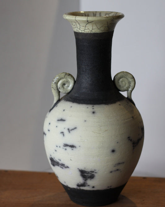 A Jane Bridger Studio Pottery Raku Vase/Urn in Classical Form, Signed to Base, Height 30cm