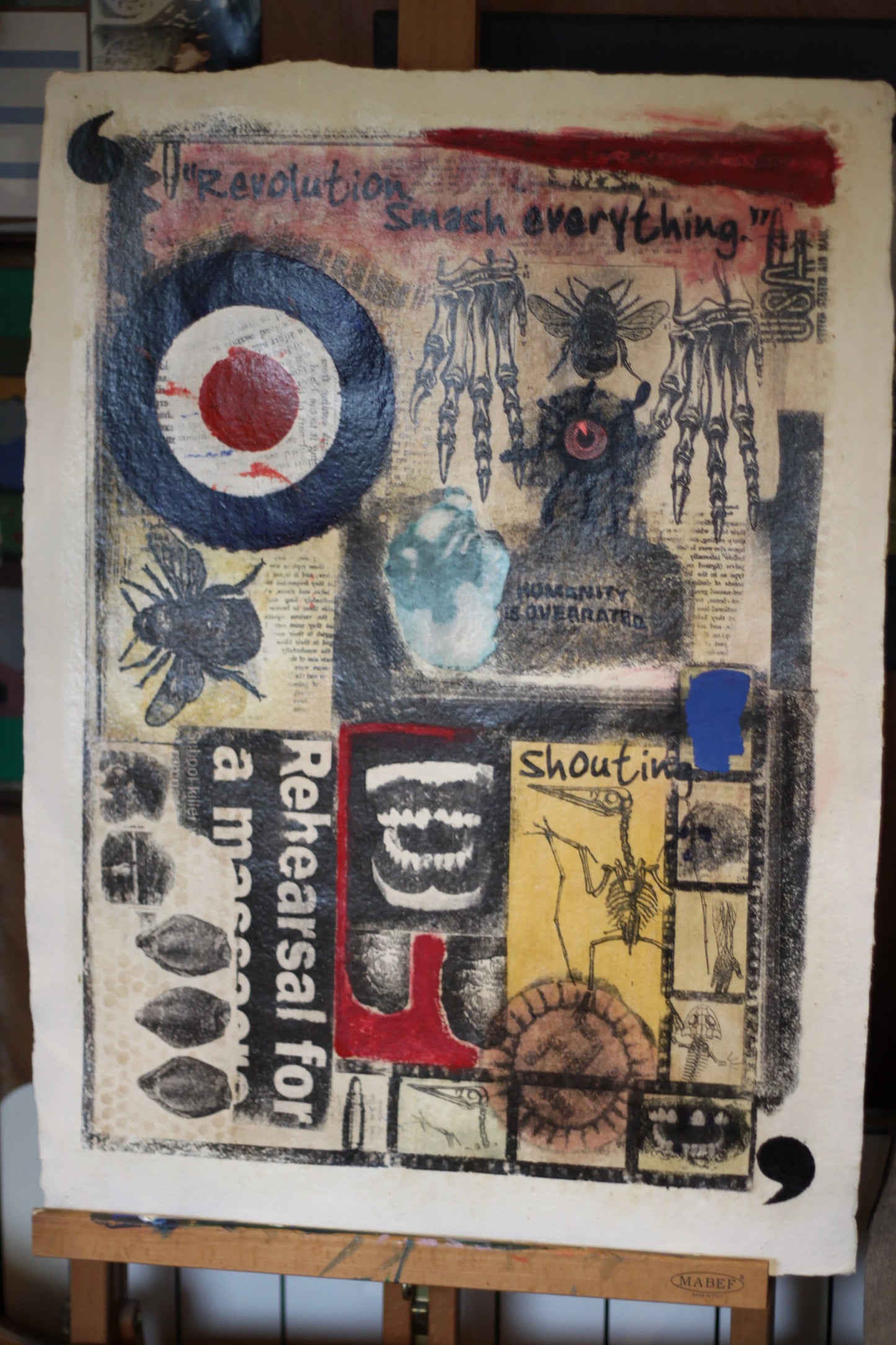 An Original  Italian Surrealist Mixed Media Unframed Piece of Art on Thick Gauge Paper- by M.E Maggioni 76x57cm