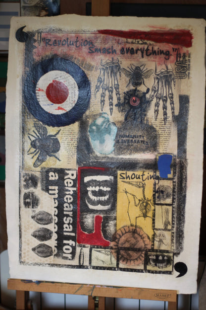 An Original  Italian Surrealist Mixed Media Unframed Piece of Art on Thick Gauge Paper- by M.E Maggioni 76x57cm