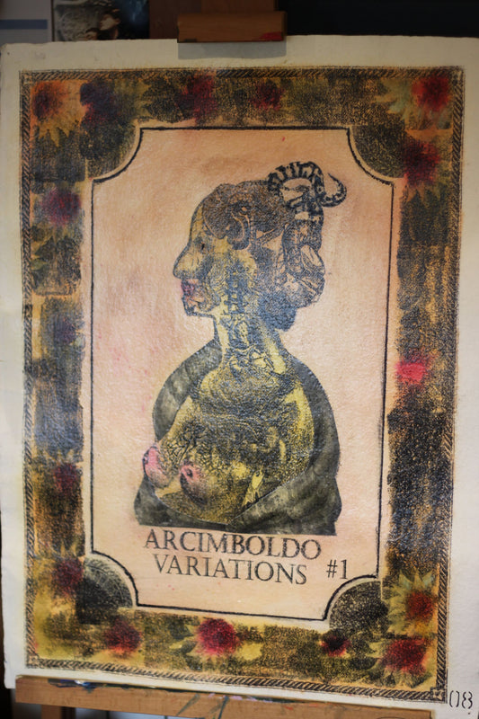 An Original  Italian Surrealist Mixed Media Unframed Piece of Art on Thick Gauge Paper- Signed M.E Maggioni 76x57cm