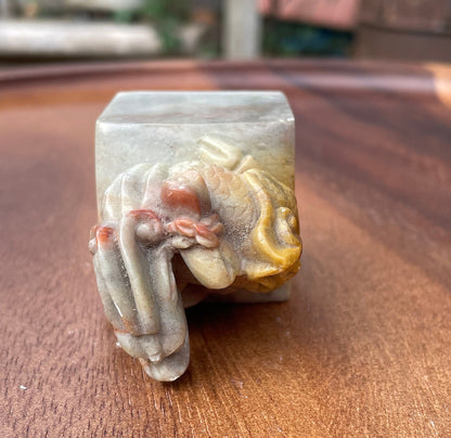 A Chinese Hand Carved Soapstone Seal With a Dragon on Top 67mm Tall