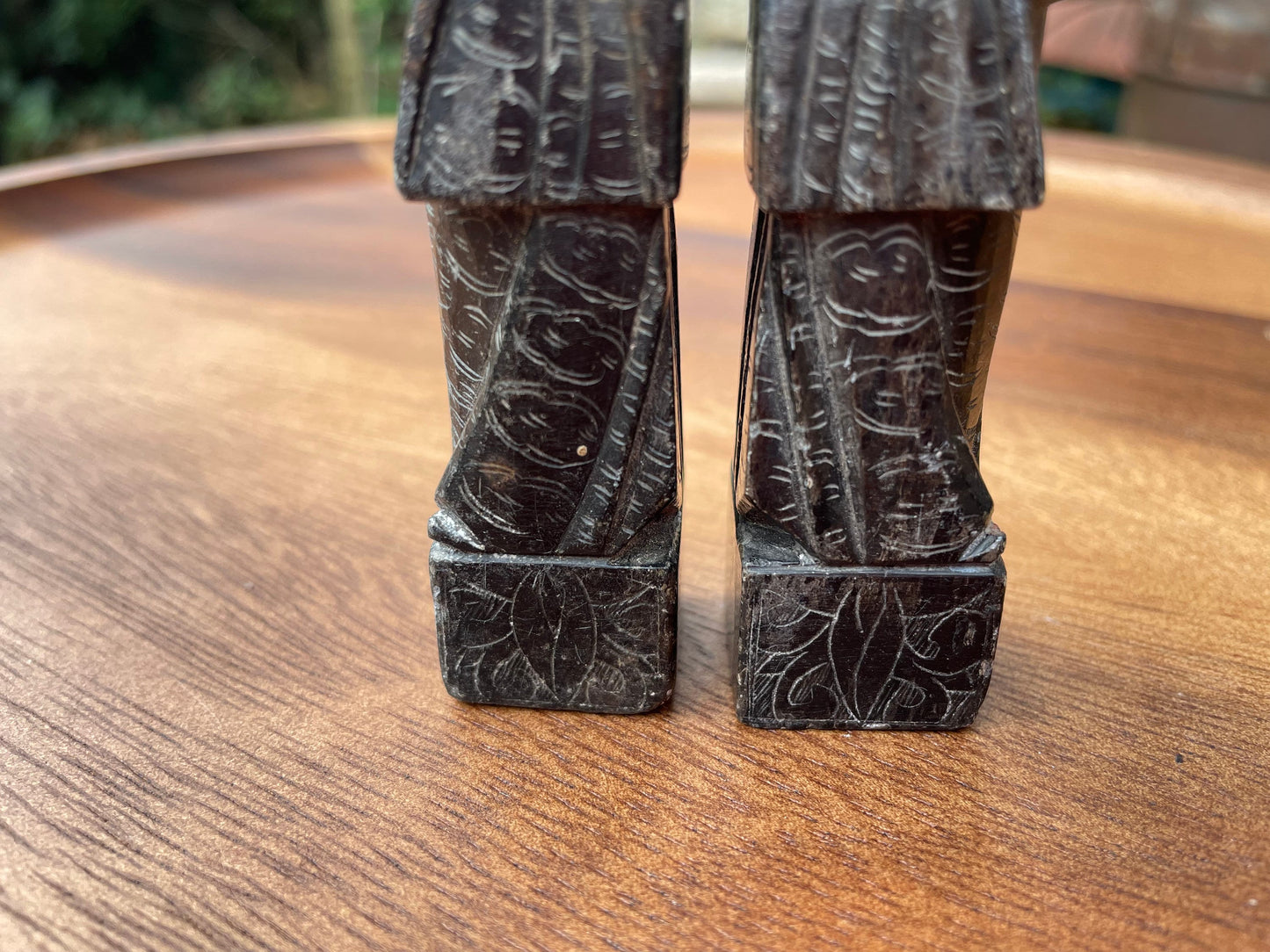 2 Antique Carved Dark Soapstone Statues of Chinese Wise/Holy Men 9cm Tall